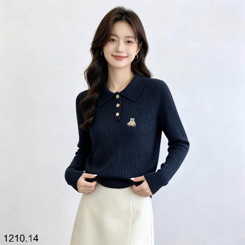 26HA1210.14 - ÁO LEN THÊU GẤU CỔ ĐỨC NỮ
