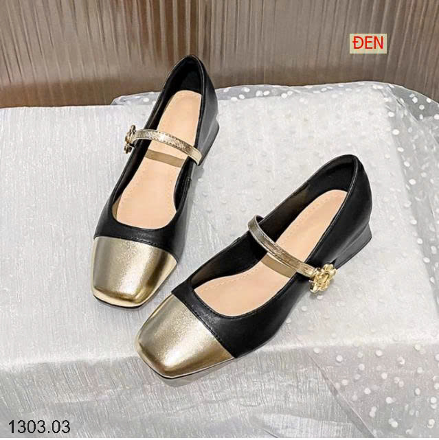 26HA1303.03 - GIÀY MARRY JANE ĐẾ VUÔNG HOA TRÀ