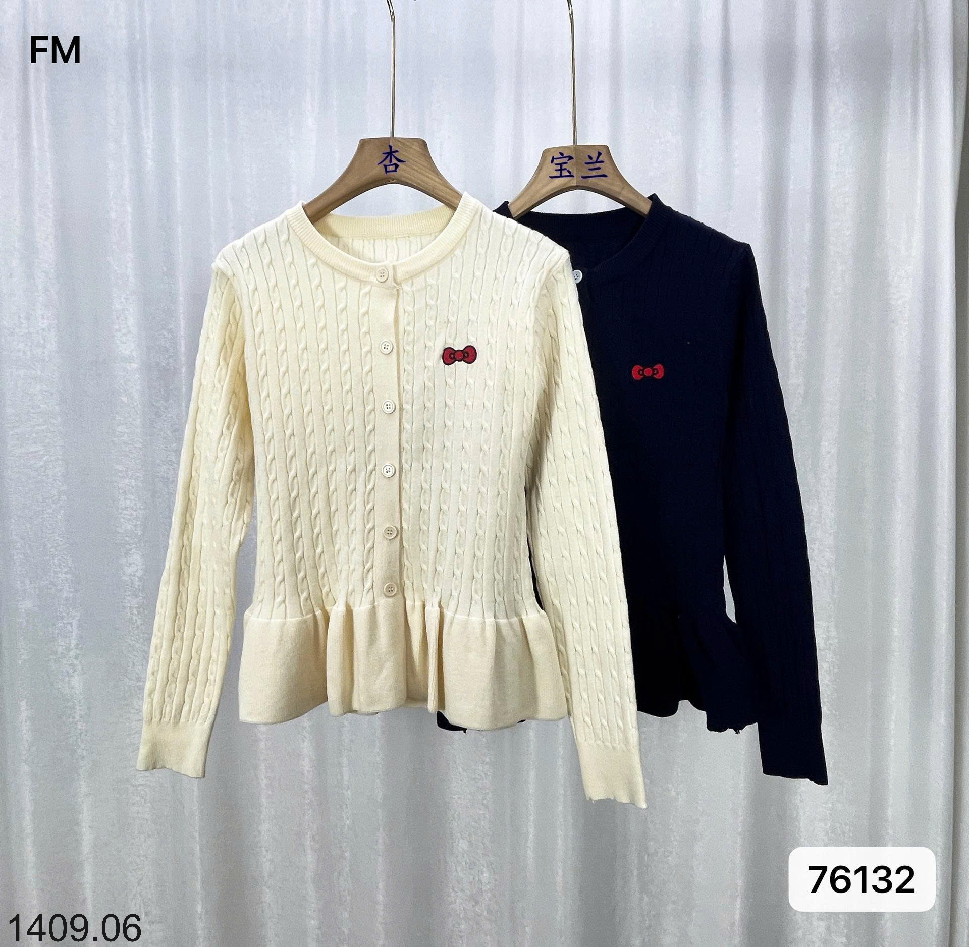 26HA1409.06 - CARDIGAN THÊU NƠ DÁNG XÒE BỒNG