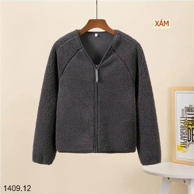 26HA1409.12 - ÁO KHOÁC LÔNG CỪU CỔ V KÉO KHÓA NỮ
