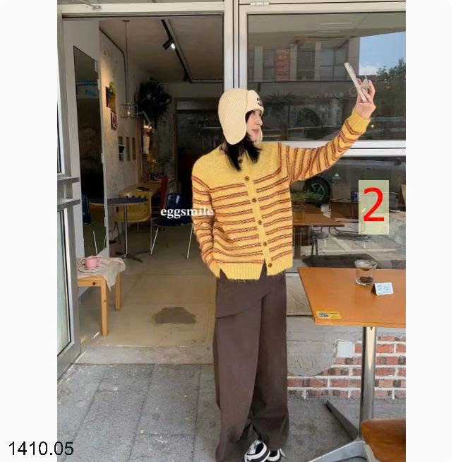 26HA1410.05 - ÁO LEN KẺ CARDIGAN EGG