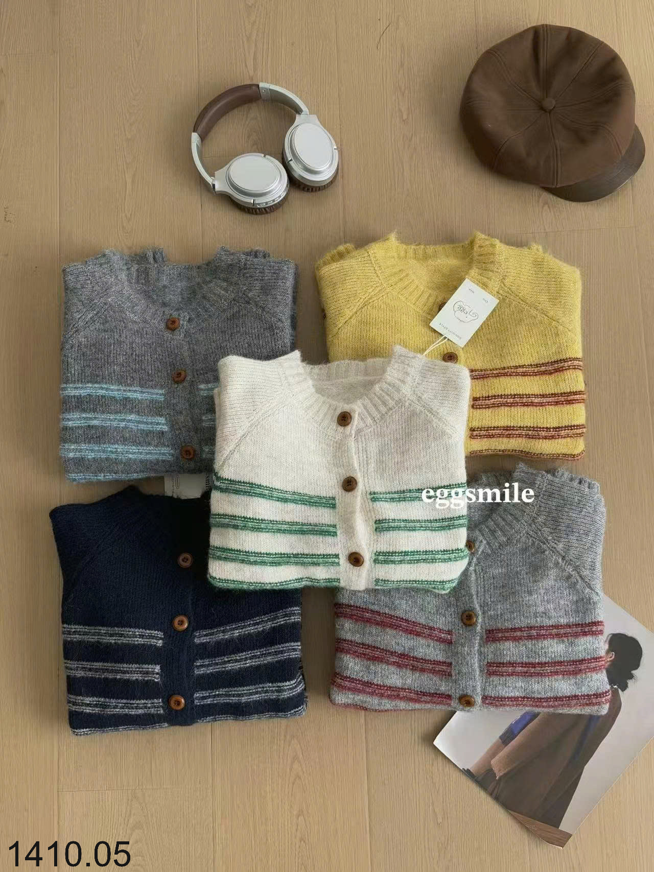 26HA1410.05 - ÁO LEN KẺ CARDIGAN EGG