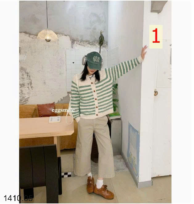 26HA1410.05 - ÁO LEN KẺ CARDIGAN EGG