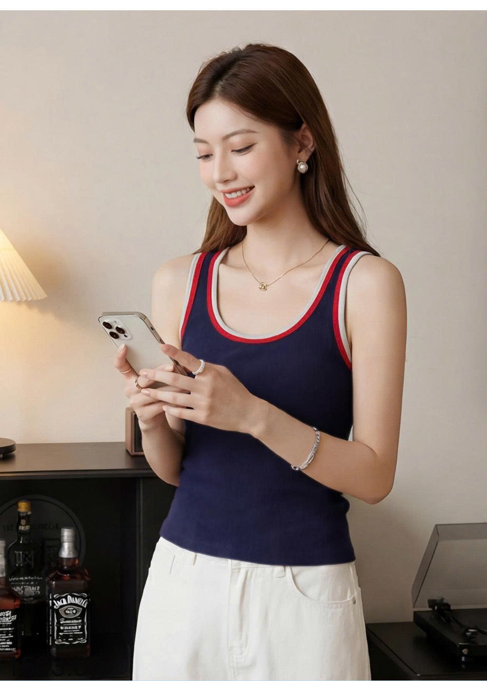26HA1503.07 - ÁO BA LỖ VIỀN MÀU KÈM ĐỆM NGỰC