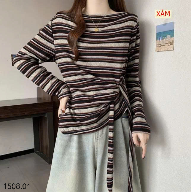 26HA1508.01 - ÁO THUN KẺ NGANG BUỘC DÂY EO