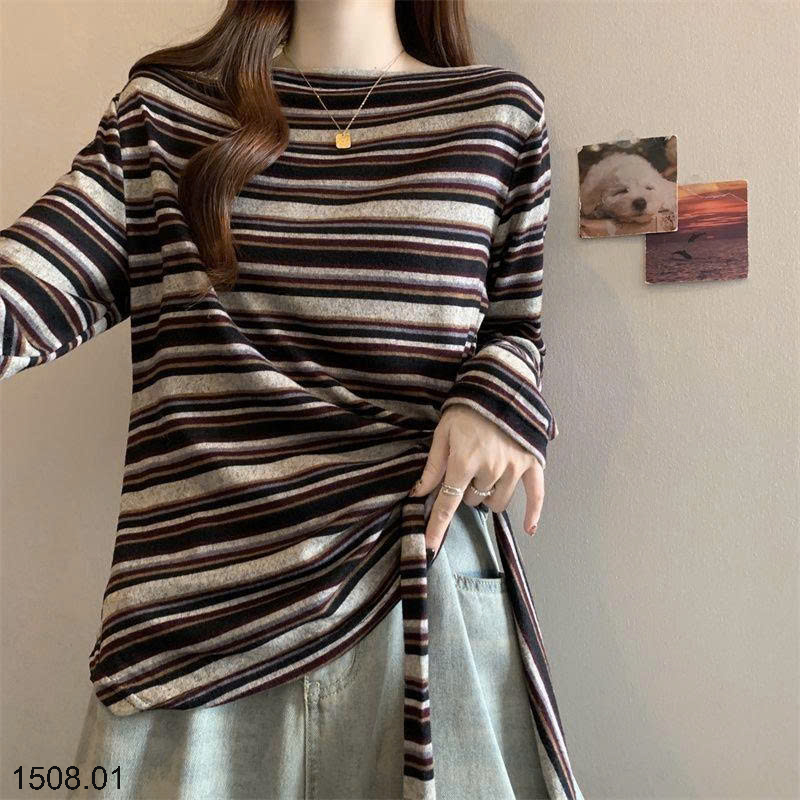 26HA1508.01 - ÁO THUN KẺ NGANG BUỘC DÂY EO