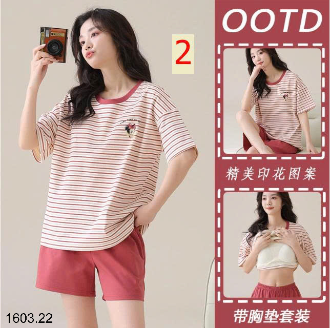 26HA1603.22 - BỘ COTTON NỮ MẶC NHÀ KÈM ĐỆM NGỰC
