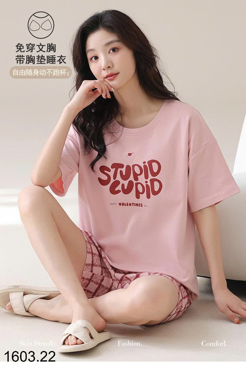 26HA1603.22 - BỘ COTTON NỮ MẶC NHÀ KÈM ĐỆM NGỰC