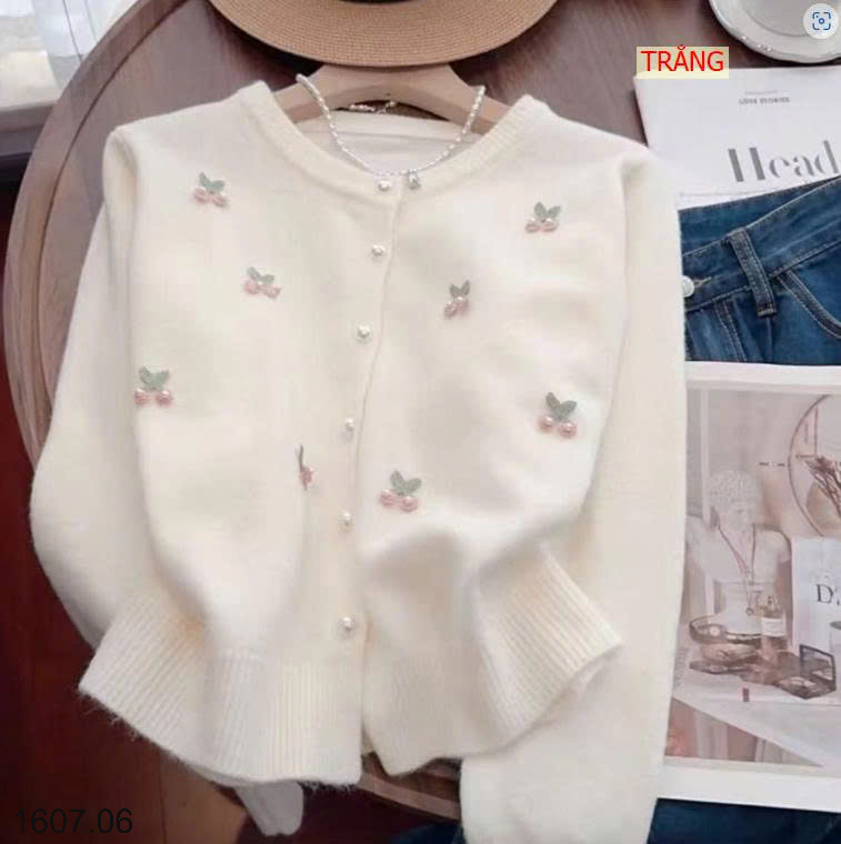 26HA1607.06 - CARDIGAN LEN CÚC NGỌC THÊU HOA
