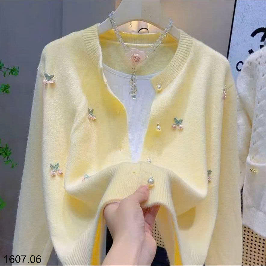 26HA1607.06 - CARDIGAN LEN CÚC NGỌC THÊU HOA
