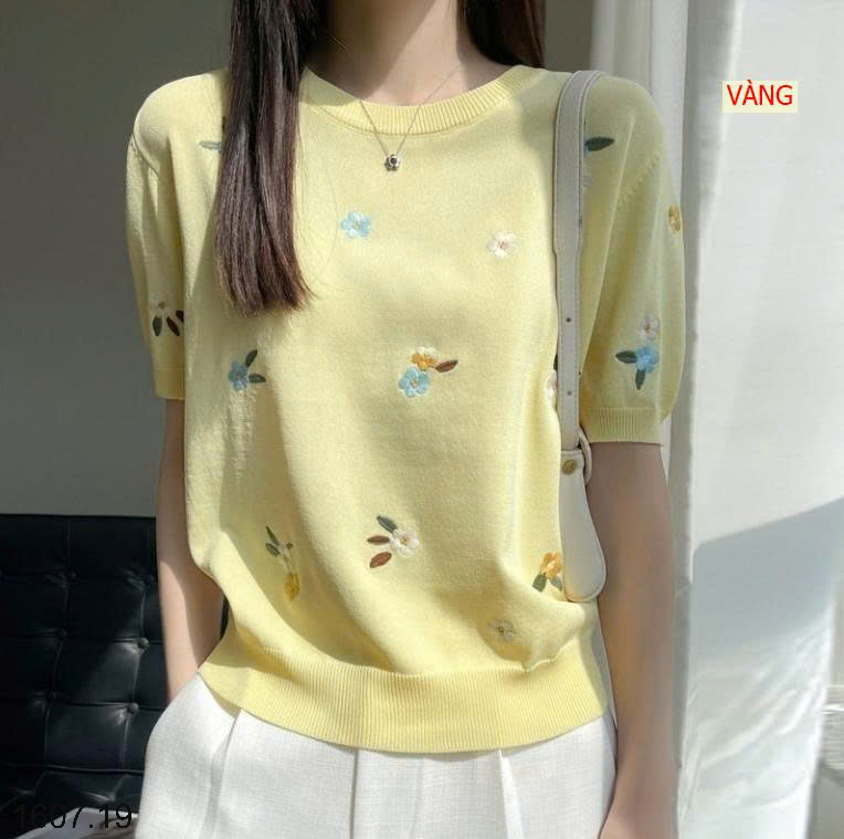 26HA1607.19 - ÁO LEN CỔ TRÒN MONGTEGHI THÊU HOA
