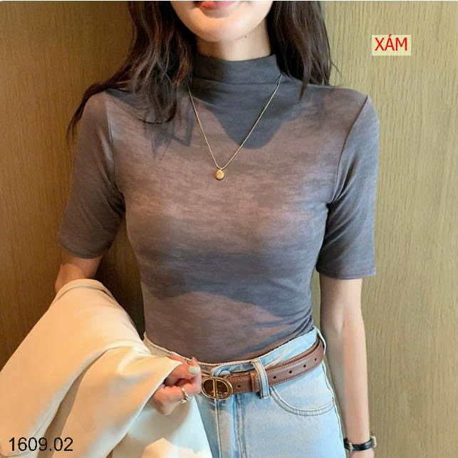 26HA1609.02 - ÁO THUN CỔ CAO DÁNG ÔM TAY LỠ