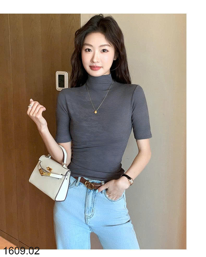 26HA1609.02 - ÁO THUN CỔ CAO DÁNG ÔM TAY LỠ