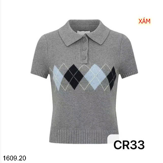 26HA1609.20 - ÁO DỆT KIM NGẮN TAY CỔ POLO HỌA TIẾT CARO