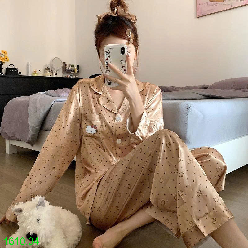 26HA1610.04 - BỘ LỤA PIZAMA DÀI TAY MẶC NHÀ