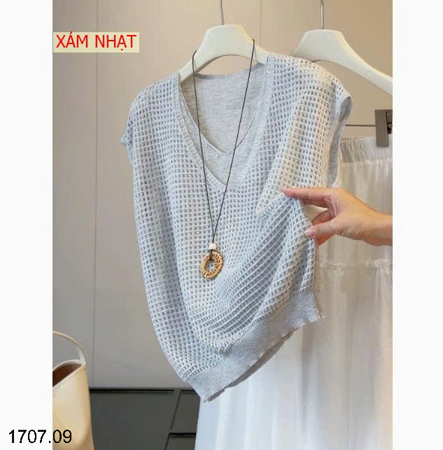 26HA1707.09 - ÁO DỆT KIM GIẢ 2 MẢNH CỔ V ANNA