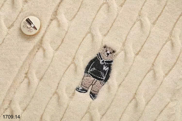 26HA1709.14 - ÁO LEN CARDIGAN VẶN THỪNG THÊU HÌNH GẤU
