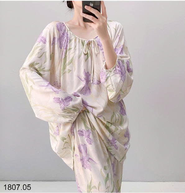 26HA1807.05 - BỘ LANH LỤA DÀI TAY CỔ TRÒN NỮ