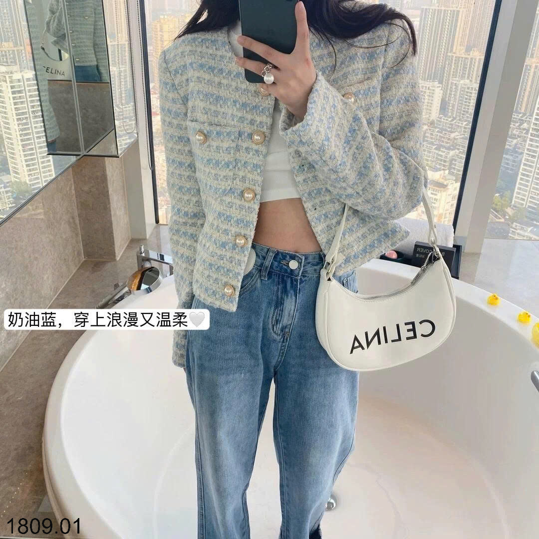 26HA1809.01 - ÁO DẠ KẺ XANH CHO NỮ