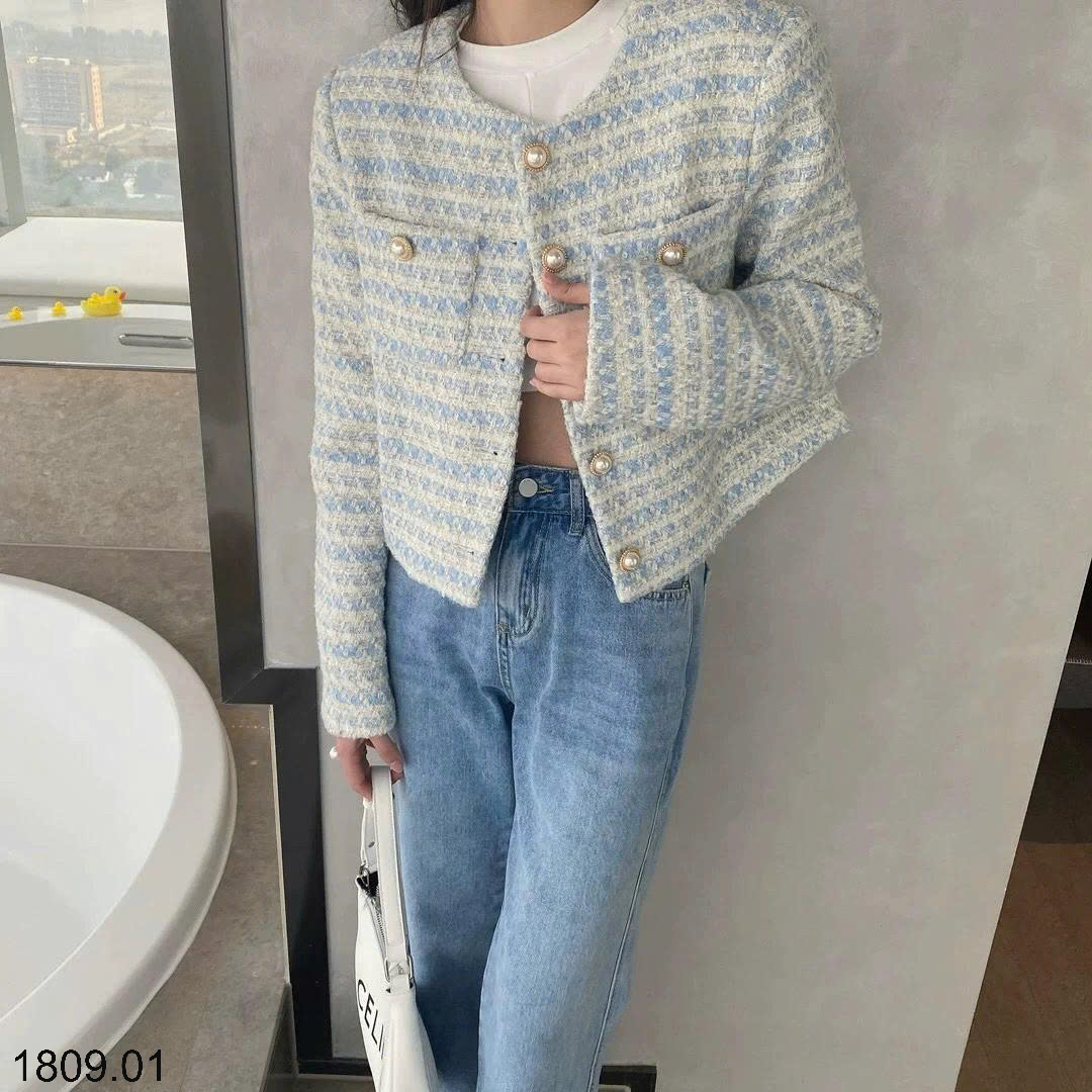 26HA1809.01 - ÁO DẠ KẺ XANH CHO NỮ