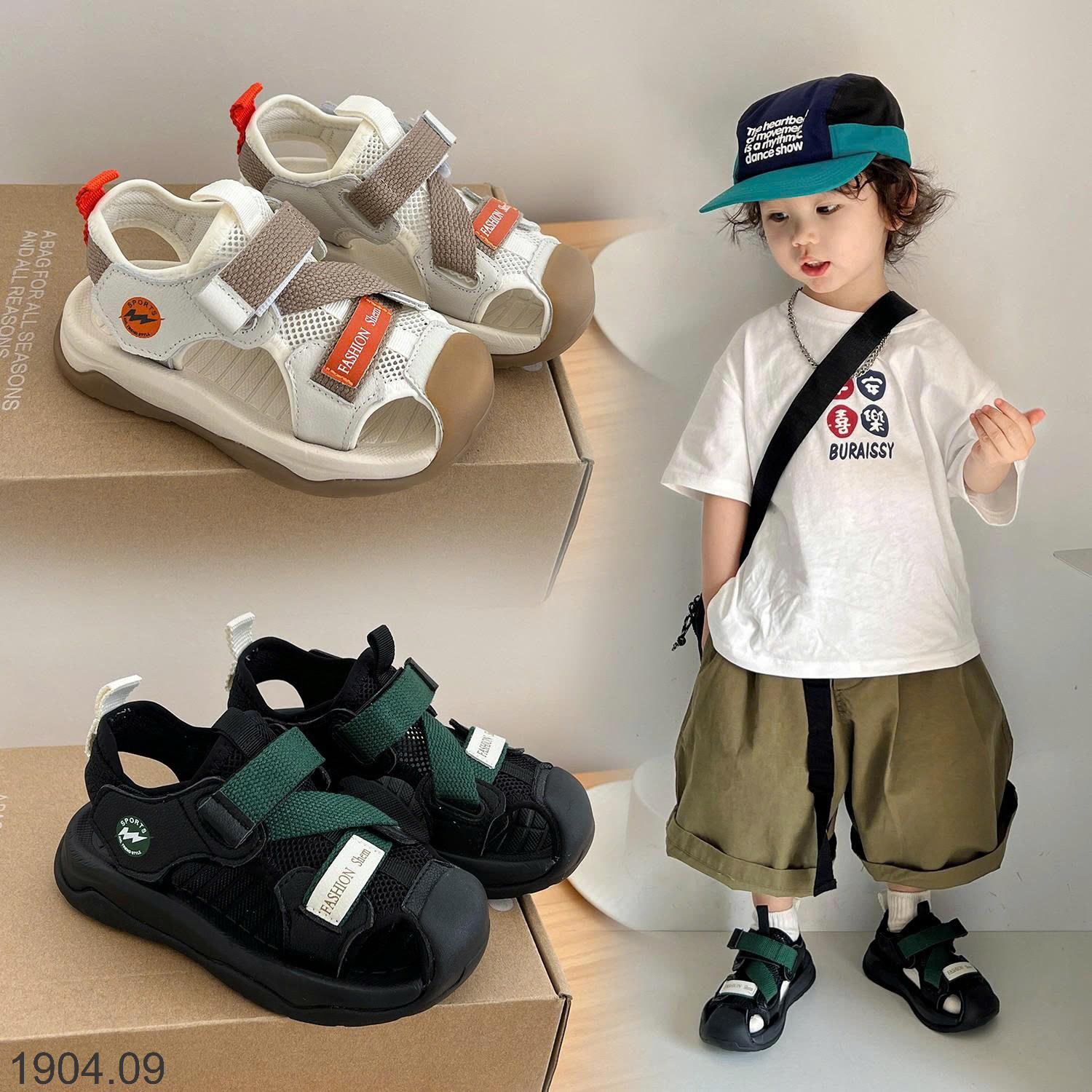 26HA1904.09 - DÉP SANDAL BÍT MŨI THỂ THAO CHO BÉ