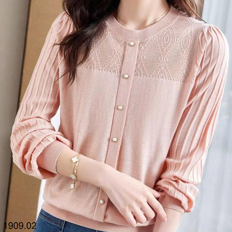 26HA1909.02 - ÁO DỆT KIM TAY PHỒNG XẾP LY