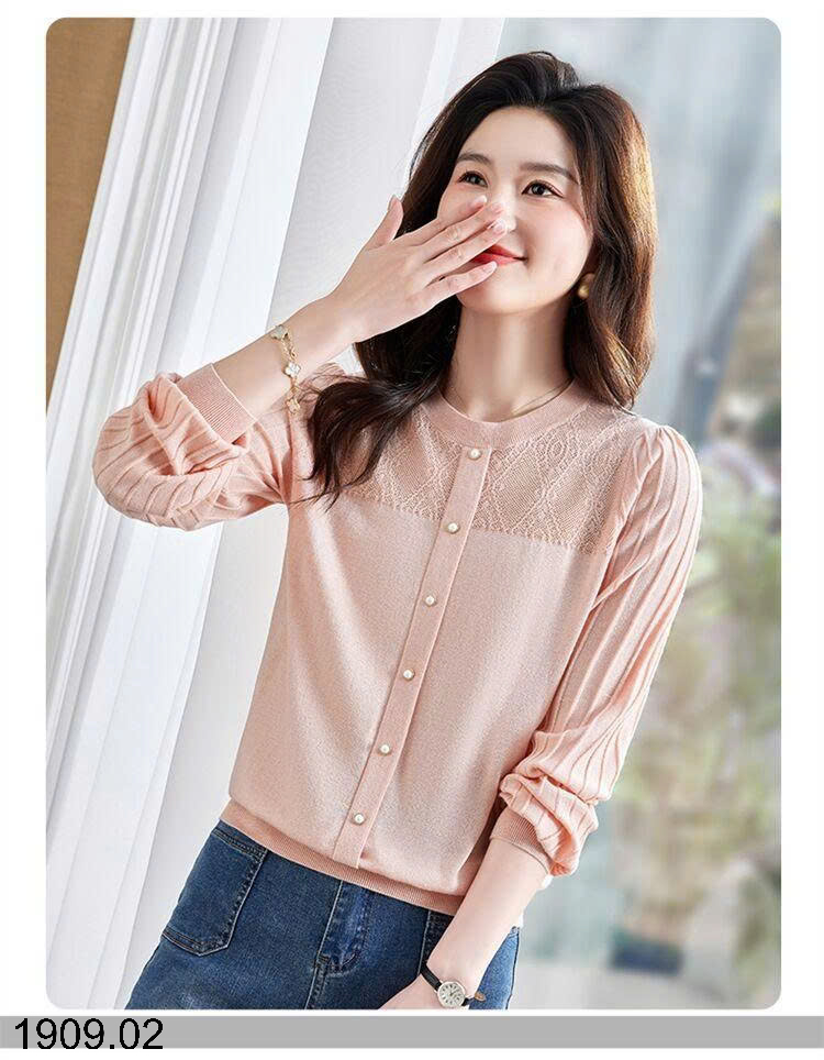 26HA1909.02 - ÁO DỆT KIM TAY PHỒNG XẾP LY