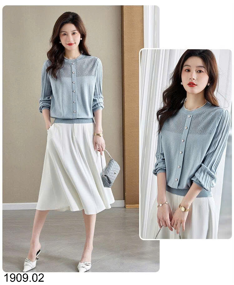 26HA1909.02 - ÁO DỆT KIM TAY PHỒNG XẾP LY
