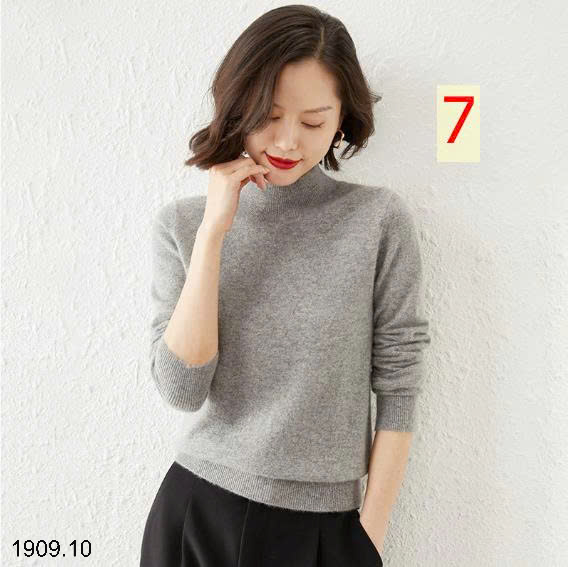 26HA1909.10 - ÁO LEN NỮ CỔ 3P TRƠN MÀU