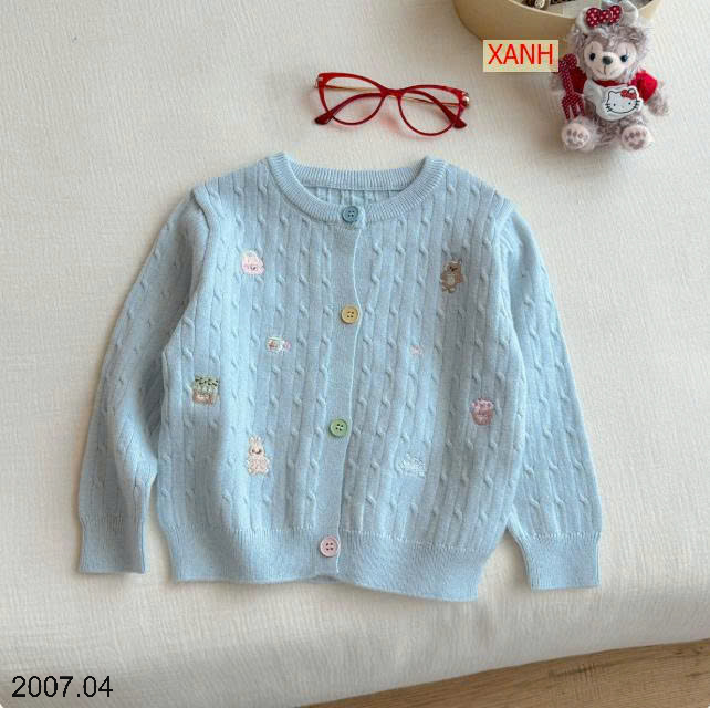 26HA2007.04 - ÁO CARDIGAN LEN THÊU DỄ THƯƠNG BÉ GÁI