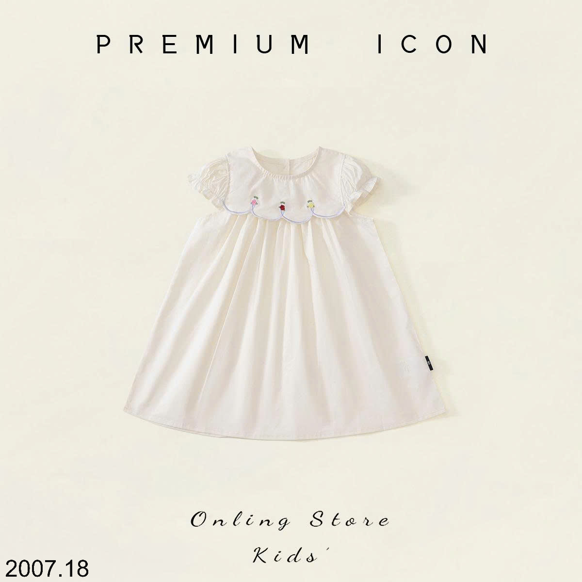 26HA2007.18 - VÁY BÉ GÁI CỔ THUYỀN THÊU HOA PREMIUM
