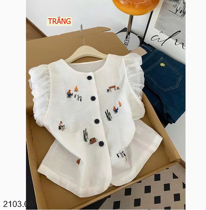 26HA2103.06 - ÁO TAY BÈO THÊU HÌNH PHỐI CÚC