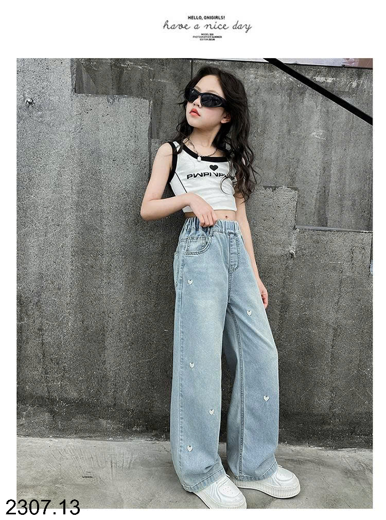 26HA2307.13 - QUẦN JEAN THÊU TIM SIZE ĐẠI BÉ GÁI