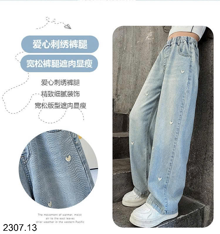 26HA2307.13 - QUẦN JEAN THÊU TIM SIZE ĐẠI BÉ GÁI