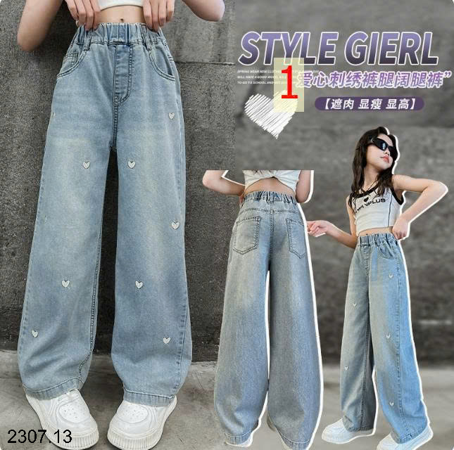 26HA2307.13 - QUẦN JEAN THÊU TIM SIZE ĐẠI BÉ GÁI