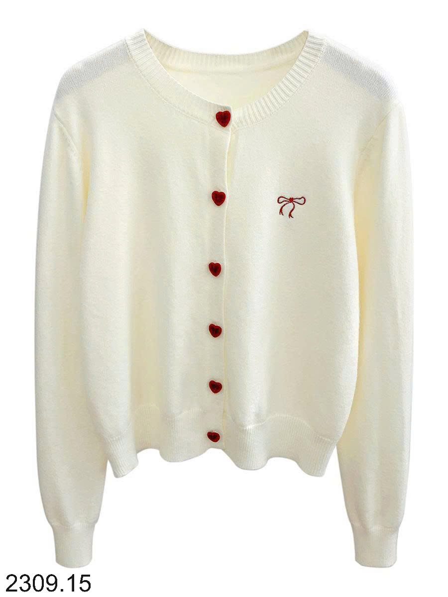 26HA2309.15 - ÁO CARDIGAN THÊU NƠ CÚC TIM CHO NỮ