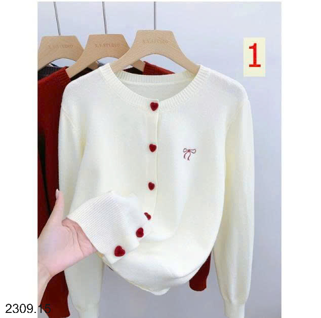 26HA2309.15 - ÁO CARDIGAN THÊU NƠ CÚC TIM CHO NỮ