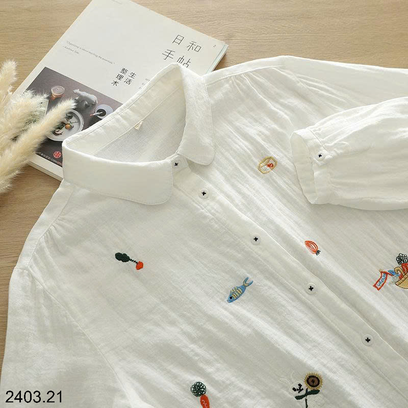 26HA2403.21 - ÁO SƠ MI THÊU HOA CHO NỮ
