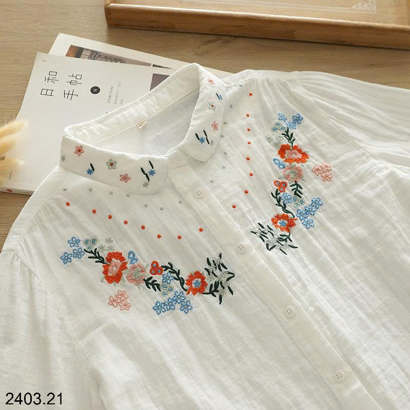 26HA2403.21 - ÁO SƠ MI THÊU HOA CHO NỮ