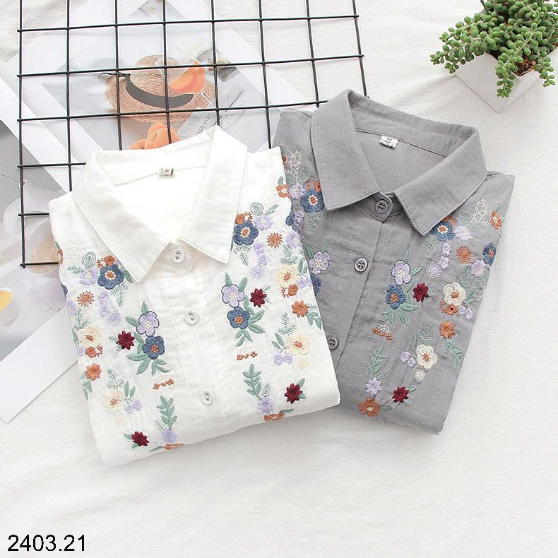 26HA2403.21 - ÁO SƠ MI THÊU HOA CHO NỮ