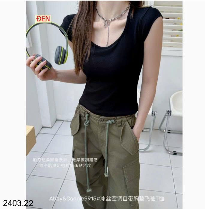 26HA2403.22 - ÁO THUN CỔ VUÔNG NỮ