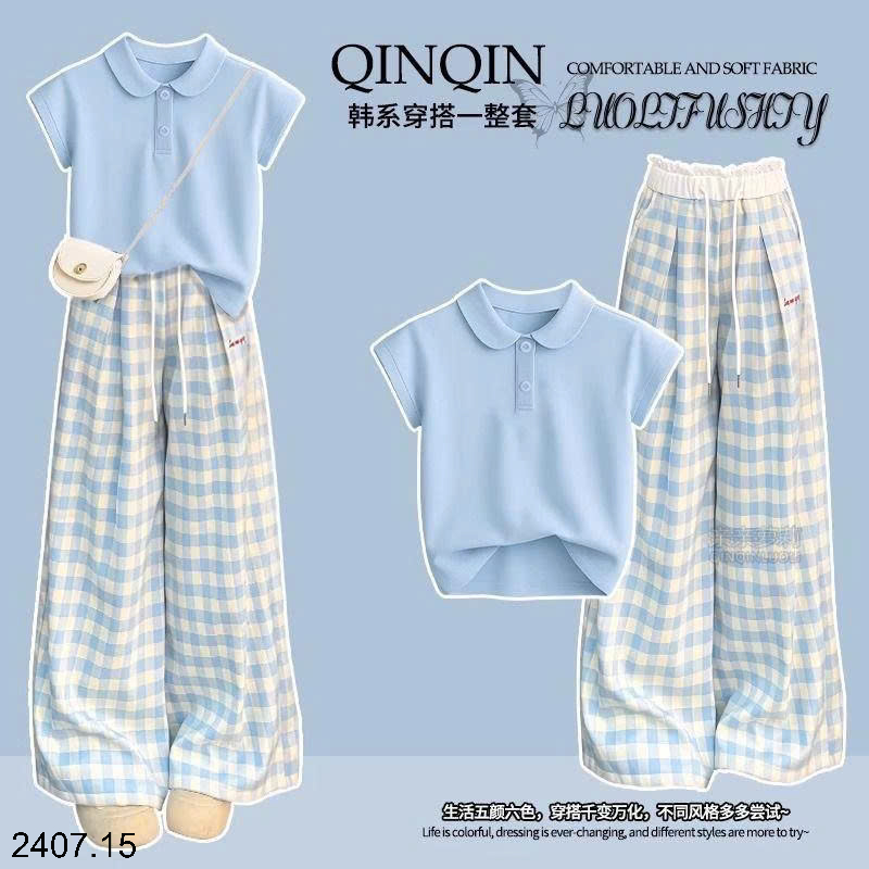 26HA2407.15 - SET BỘ QUẦN KẺ ÁO CỘC SIZE ĐẠI BÉ GÁI