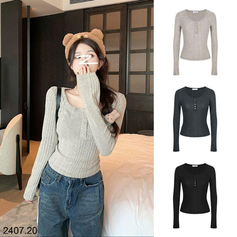 26HA2407.20 - ÁO LEN GÂN CÚC CỔ