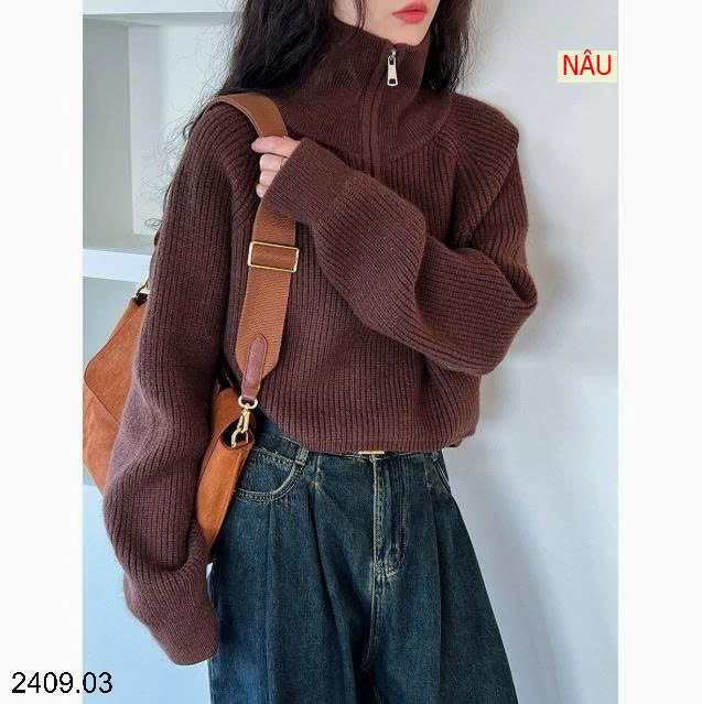 26HA2409.03 - ÁO LEN NỮ CỔ KÉO KHÓA
