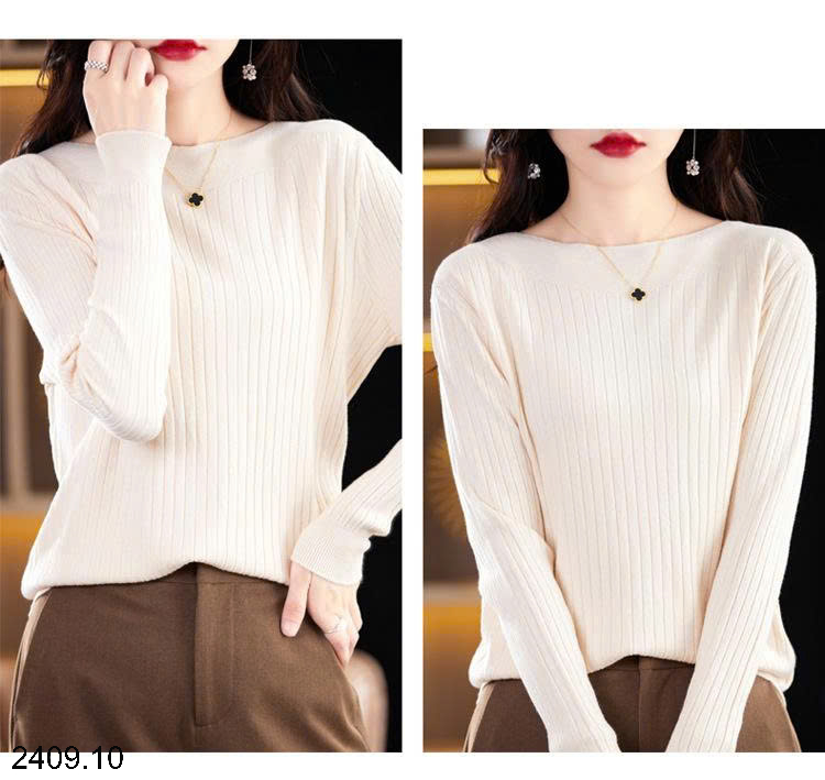 26HA2409.10 - ÁO LEN DỆT KIM CỔ THUYỀN