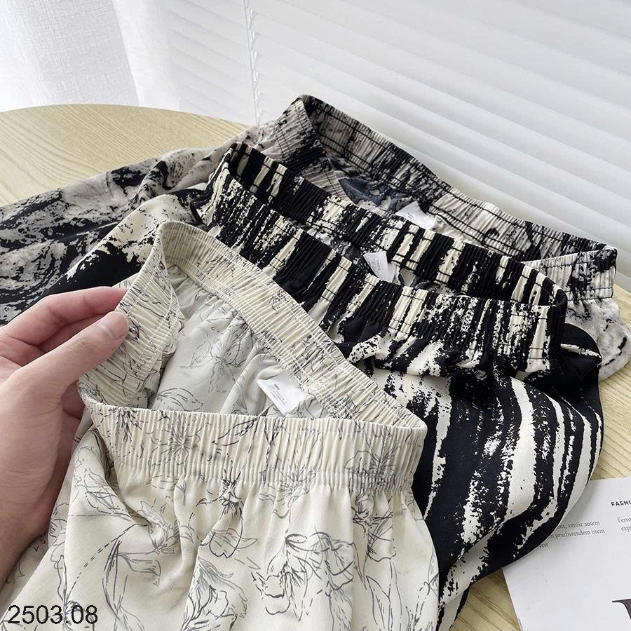 26HA2503.08 - QUẦN VẢI CHIFFON IN HỌA TIẾT