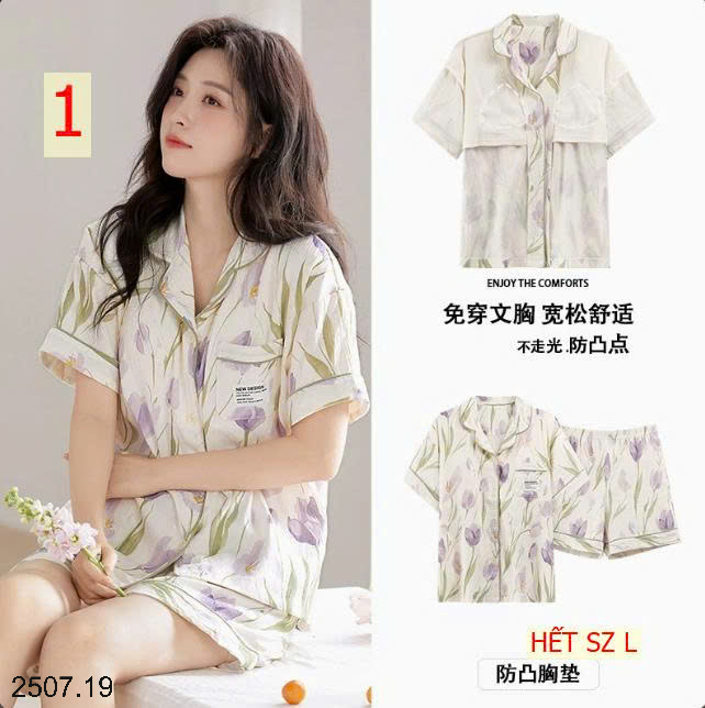 26HA2507.19 - BỘ PIJAMA CỘC NỮ KÈM BRA