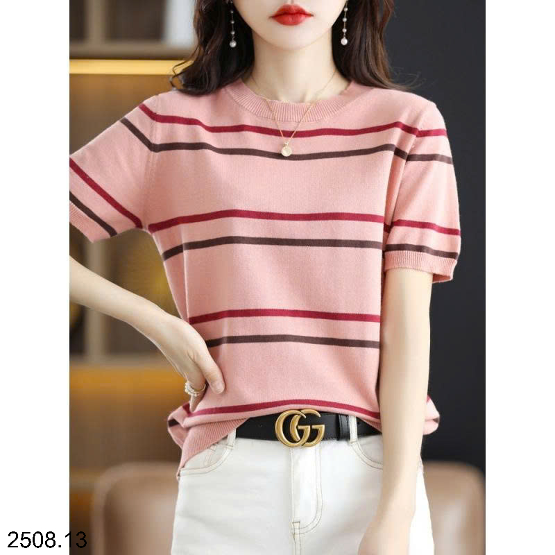 26HA2508.13 - ÁO LEN KẺ CỘC TAY MONGTEGHI NỮ