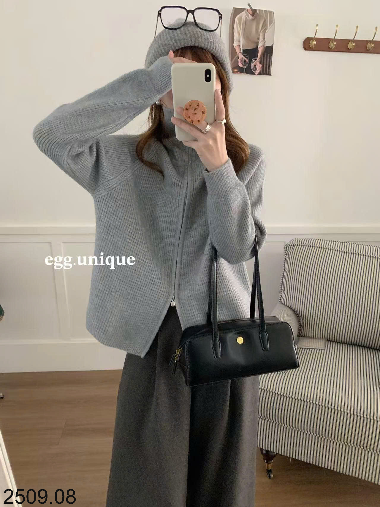26HA2509.08 - ÁO LEN CARDIGAN KÉO KHÓA EGG