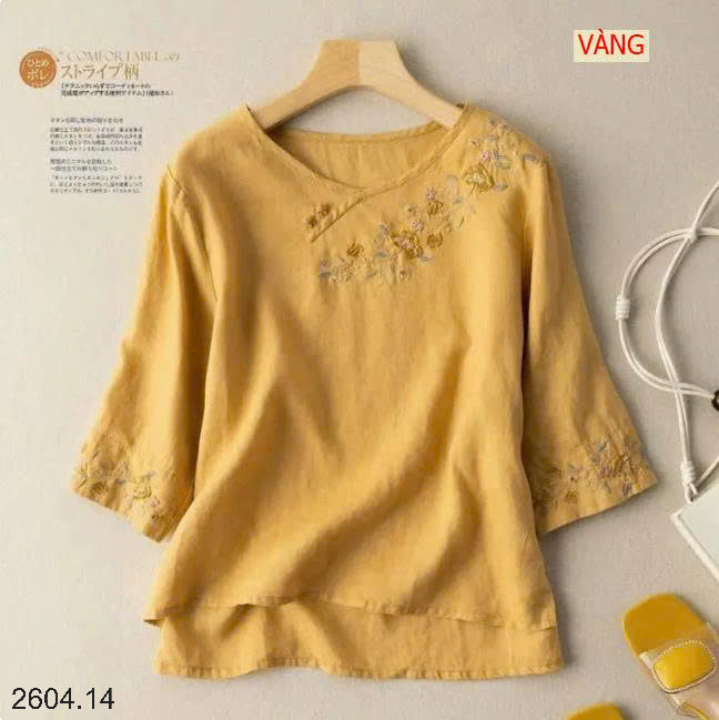 26HA2604.14 - ÁO SƠ MI ĐŨI THÊU HOA NỮ